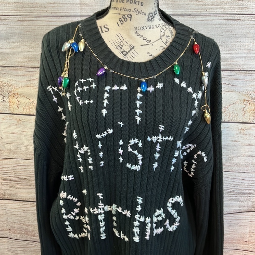 Christmas Sweater Dress Bitches Tinsel Faux Lights Stitching Garland Size XXL
